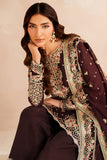 Farasha Luxury Embroidered Chiffon Unstitched 3Pc Suit - Oak Charm