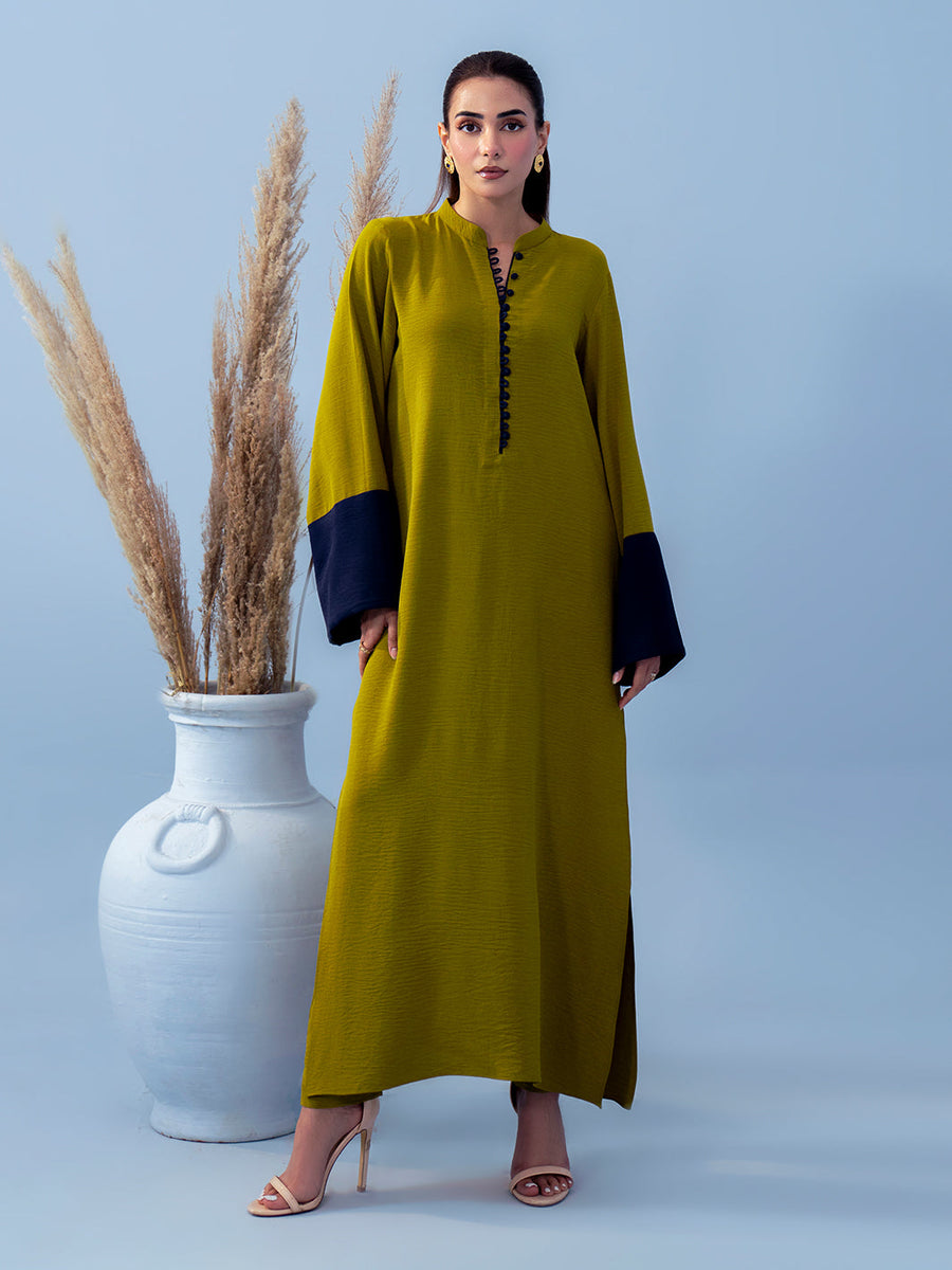 Hemstitch Georgette Affair Embroidered Georgette Stitched 2Pc Suit - Oak