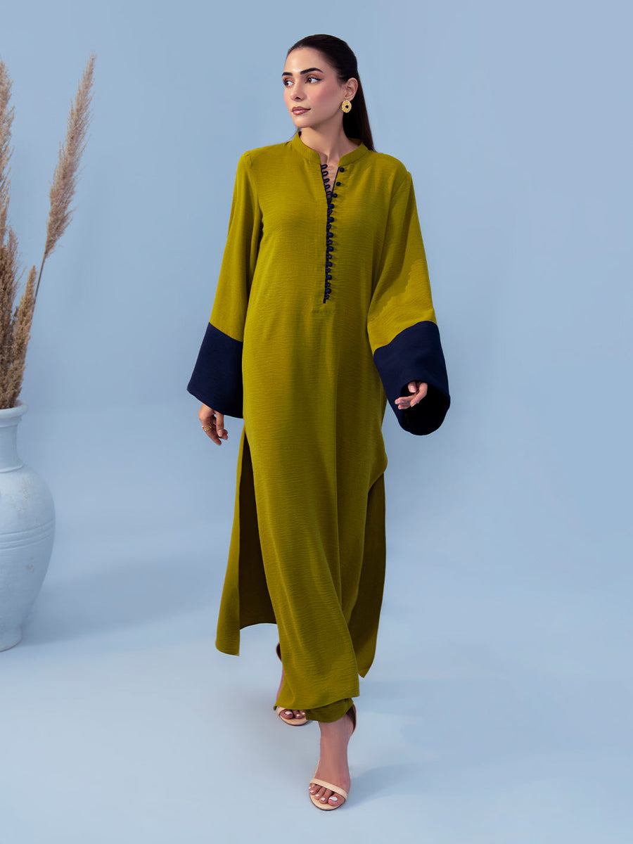 Hemstitch Georgette Affair Embroidered Georgette Stitched 2Pc Suit - Oak