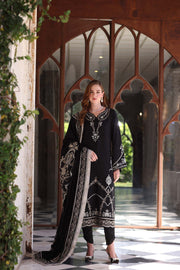 Noor by Saadia Asad Embroidered Linen Unstitched 3Pc Suit D-07 Obsidian