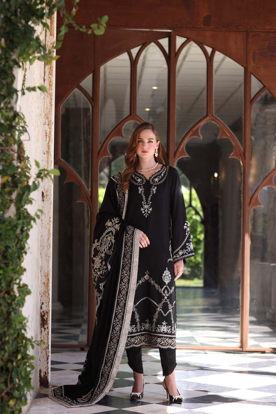 Noor by Saadia Asad Embroidered Linen Unstitched 3Pc Suit D-07 Obsidian