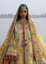 Hussain Rehar Kalabagh Unstitched Embroidered Lawn 3Pc Suit - Ochre