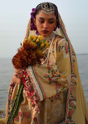 Hussain Rehar Kalabagh Unstitched Embroidered Lawn 3Pc Suit - Ochre