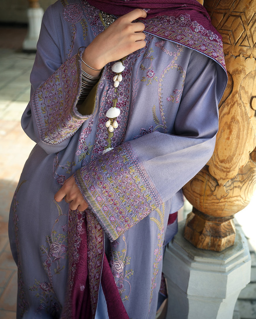 Hemline by Mushq Bukhara Embroidered Crepe Unstitched 3Pc Suit - Old City Bloom