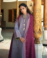 Hemline by Mushq Bukhara Embroidered Crepe Unstitched 3Pc Suit - Old City Bloom