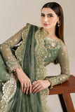 Farasha Fiorella Embroidered Chiffon Unstitched 3Pc Suit - Olive Aura
