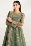 Farasha Fiorella Embroidered Chiffon Unstitched 3Pc Suit - Olive Aura