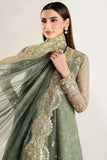 Farasha Fiorella Embroidered Chiffon Unstitched 3Pc Suit - Olive Aura