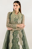 Farasha Fiorella Embroidered Chiffon Unstitched 3Pc Suit - Olive Aura