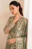 Farasha Luxury Embroidered Chiffon Unstitched 3Pc Suit - Olive Dazzle