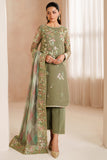 Farasha Luxury Embroidered Chiffon Unstitched 3Pc Suit - Olive Dazzle