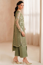 Farasha Luxury Embroidered Chiffon Unstitched 3Pc Suit - Olive Dazzle