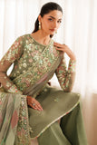 Farasha Luxury Embroidered Chiffon Unstitched 3Pc Suit - Olive Dazzle