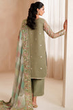 Farasha Luxury Embroidered Chiffon Unstitched 3Pc Suit - Olive Dazzle