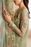 Farasha Luxury Embroidered Chiffon Unstitched 3Pc Suit - Olive Dazzle