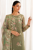 Farasha Luxury Embroidered Chiffon Unstitched 3Pc Suit - Olive Dazzle
