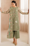 Farasha Luxury Embroidered Chiffon Unstitched 3Pc Suit - Olive Dazzle