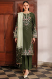 Farasha Meline Embroidered Viscose Unstitched 3Pc Suit - Olive Drape