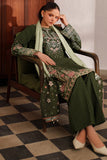 Farasha Meline Embroidered Viscose Unstitched 3Pc Suit - Olive Drape