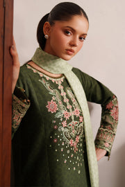 Farasha Meline Embroidered Viscose Unstitched 3Pc Suit - Olive Drape