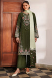 Farasha Meline Embroidered Viscose Unstitched 3Pc Suit - Olive Drape