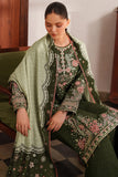 Farasha Meline Embroidered Viscose Unstitched 3Pc Suit - Olive Drape