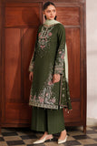 Farasha Meline Embroidered Viscose Unstitched 3Pc Suit - Olive Drape