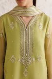 Farasha Luxury Formal Embroidered Chiffon Unstitched 3Pc Suit - Olive Luxe