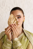 Farasha Luxury Formal Embroidered Chiffon Unstitched 3Pc Suit - Olive Luxe