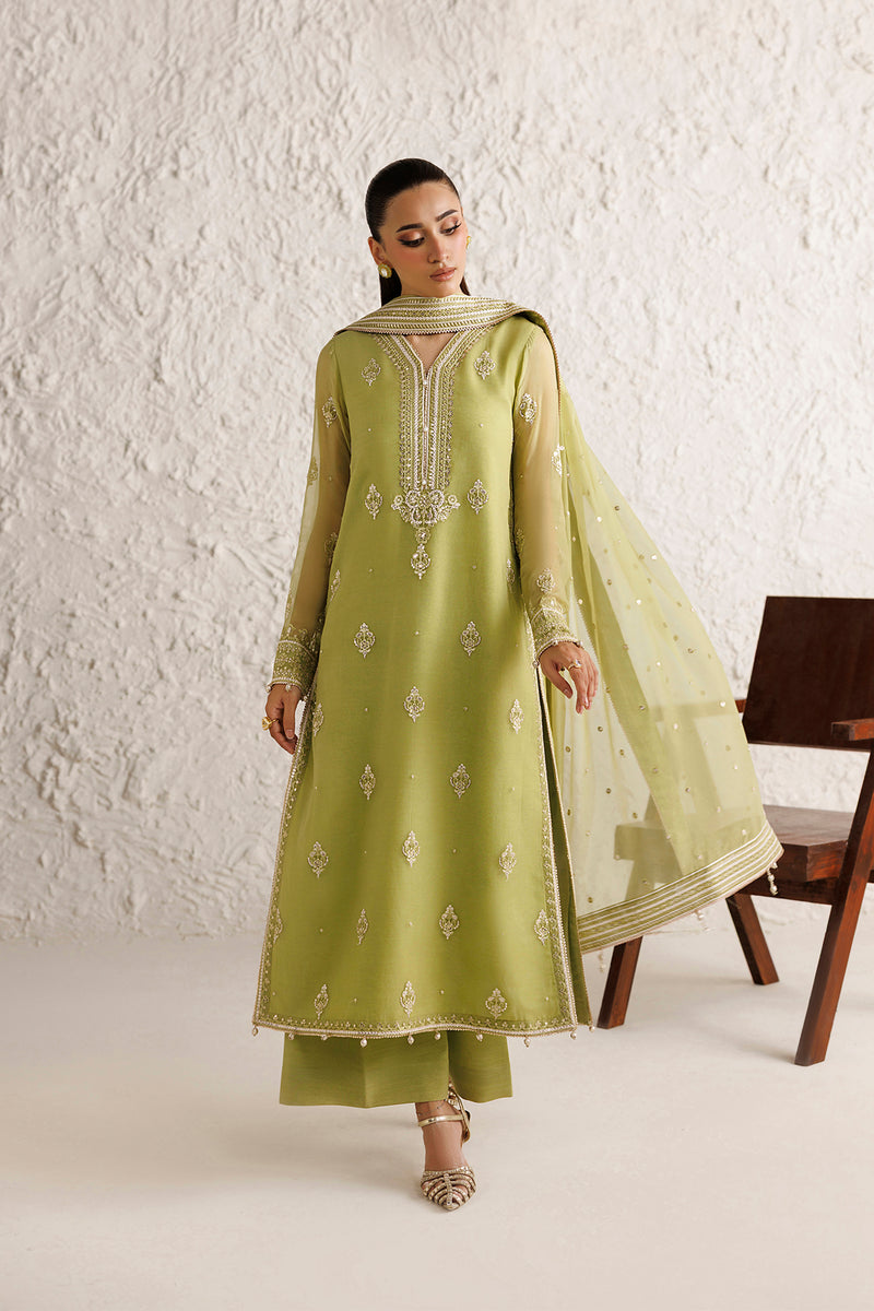 Farasha Luxury Formal Embroidered Chiffon Unstitched 3Pc Suit - Olive Luxe
