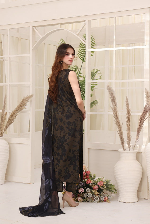 Feathers Premium Whisper of Elan Unstitched Lawn 3Pc Suit Olive Ode-FT673