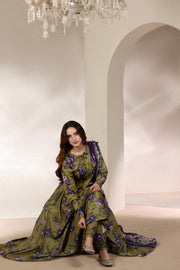 Feathers Premium Printed Lawn Unstitched 3Pc Suit Olive Orchard-FT646