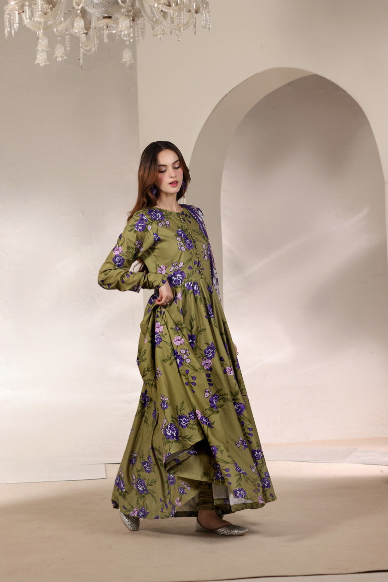 Feathers Premium Printed Lawn Unstitched 3Pc Suit Olive Orchard-FT646