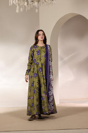 Feathers Premium Printed Lawn Unstitched 3Pc Suit Olive Orchard-FT646
