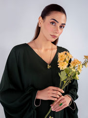 Hemstitch Georgette Affair Embroidered Georgette Stitched 2Pc Suit - Olive