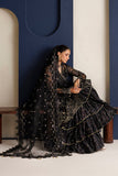 Farasha Luxury Formal Embroidered Net Unstitched 3Pc Suit - Onyx Royale