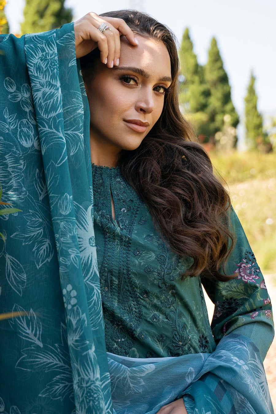 Afrozeh Damask The Holiday Unstitched Lawn 3Pc Suit AL-25-V2-02A OPALINE