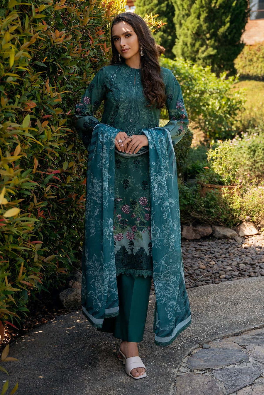 Afrozeh Damask The Holiday Unstitched Lawn 3Pc Suit AL-25-V2-02A OPALINE