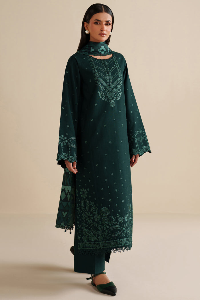 Farasha Winter Spell Embroidered Khaddar Unstitched 3Pc Suit - Opera