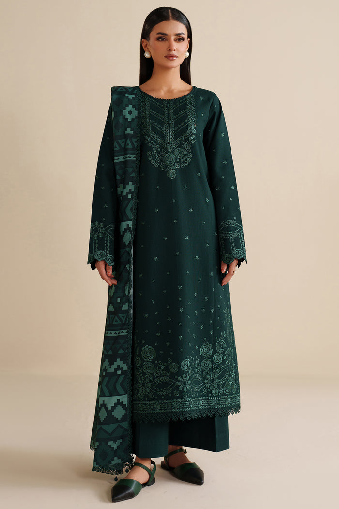 Farasha Winter Spell Embroidered Khaddar Unstitched 3Pc Suit - Opera