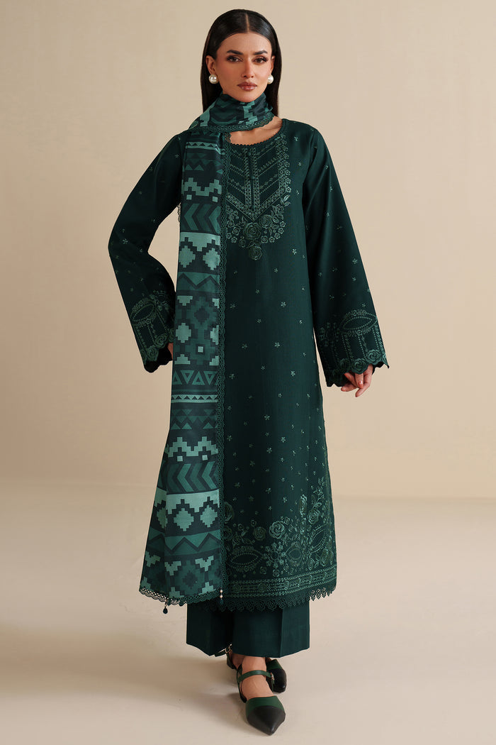 Farasha Winter Spell Embroidered Khaddar Unstitched 3Pc Suit - Opera