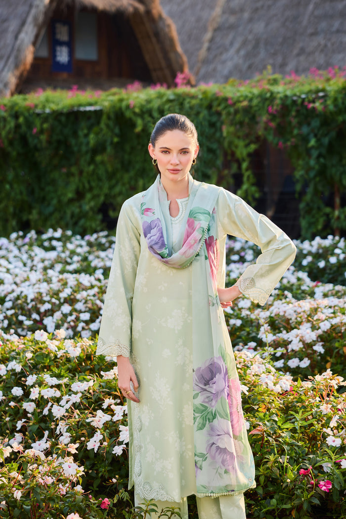 Farasha Summer Escape Embroidered Lawn Unstitched 3Pc Suit - Orchid Leaf