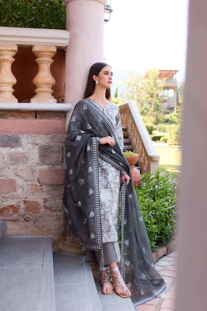 Farasha Sorine Summer Embroidered Lawn Unstitched 3Pc Suit - Orchid Night