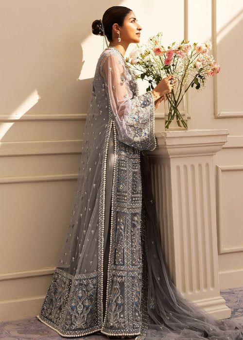 Sadaf Fawad Khan Siraa Embroidered Net Unstitched 3Pc Suit - Overcast Whisper