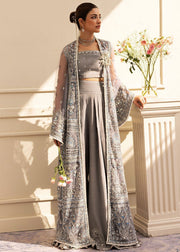 Sadaf Fawad Khan Siraa Embroidered Net Unstitched 3Pc Suit - Overcast Whisper