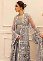 Sadaf Fawad Khan Siraa Embroidered Net Unstitched 3Pc Suit - Overcast Whisper