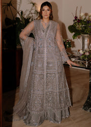 Sadaf Fawad Khan Siraa Embroidered Net Unstitched 3Pc Suit - Overcast Whisper