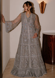 Sadaf Fawad Khan Siraa Embroidered Net Unstitched 3Pc Suit - Overcast Whisper