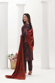 Feathers Digital Printed Dhanak Unstitched 3Pc Suit Oxblood Outback-FT797