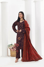 Feathers Digital Printed Dhanak Unstitched 3Pc Suit Oxblood Outback-FT797
